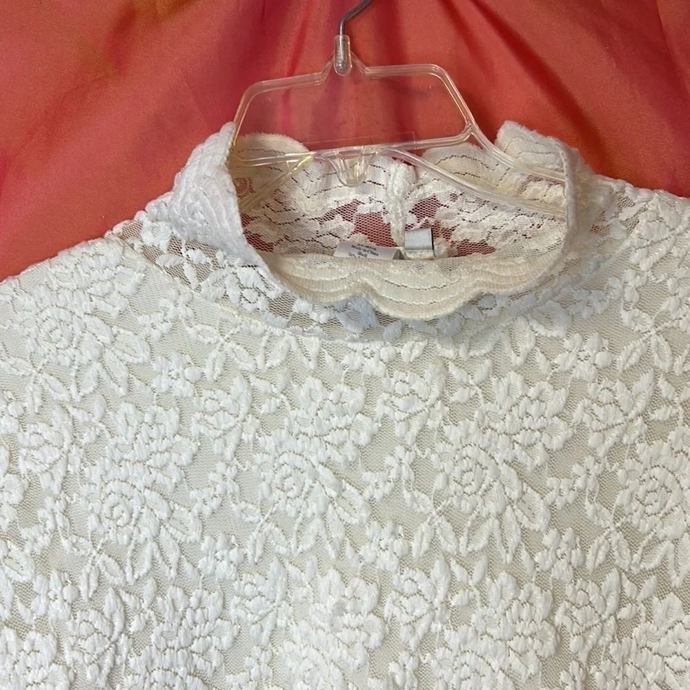 Coldwater Creek Women’s Lace Top Size L Off White Lined Bodice Long Sleeve
